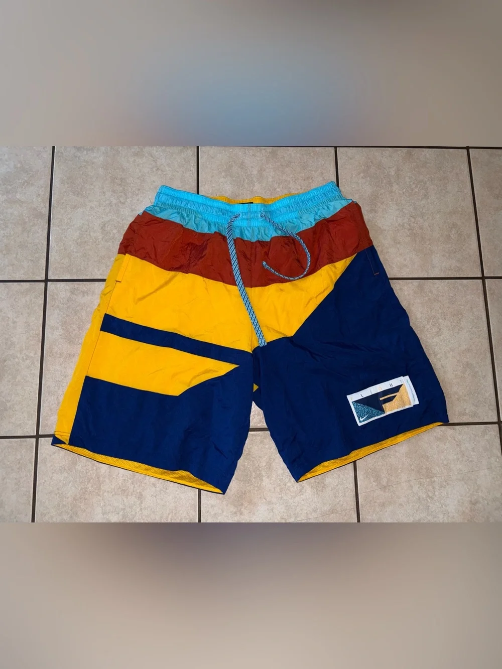 Nike Flight series Men's basketball shorts Yellow, Navy & Teal X Large